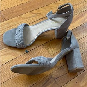 Suede Taupe Block Heels